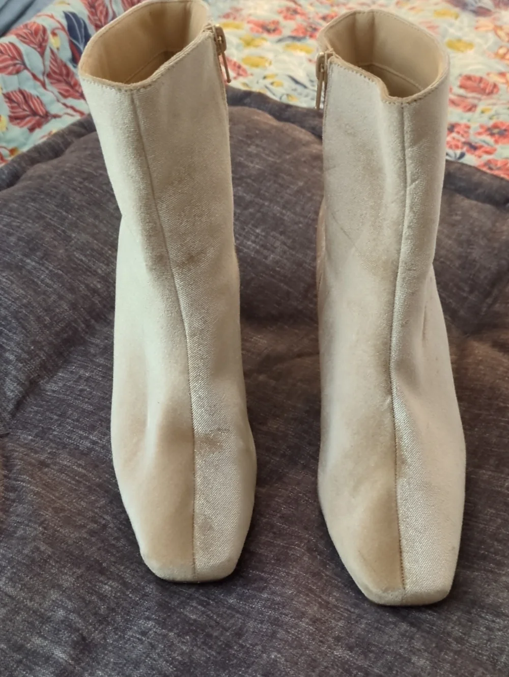 Women's Beige Suede Ankle Boots with Side Zip